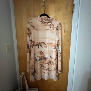 UO Alessia Mock Neck Mini Dress - horse print